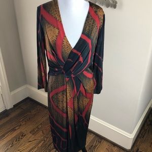 ESCADA Blue Red and Gold Midi Dress